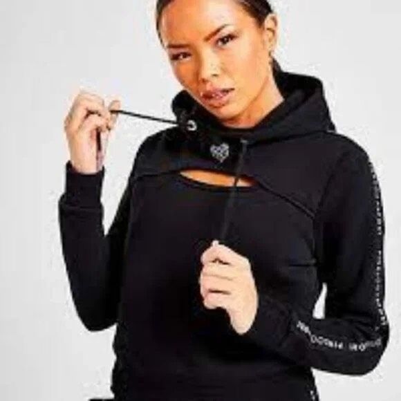 Pink Soda Sport Keyhole Tape Crop Hoodie - Picture 1 of 4